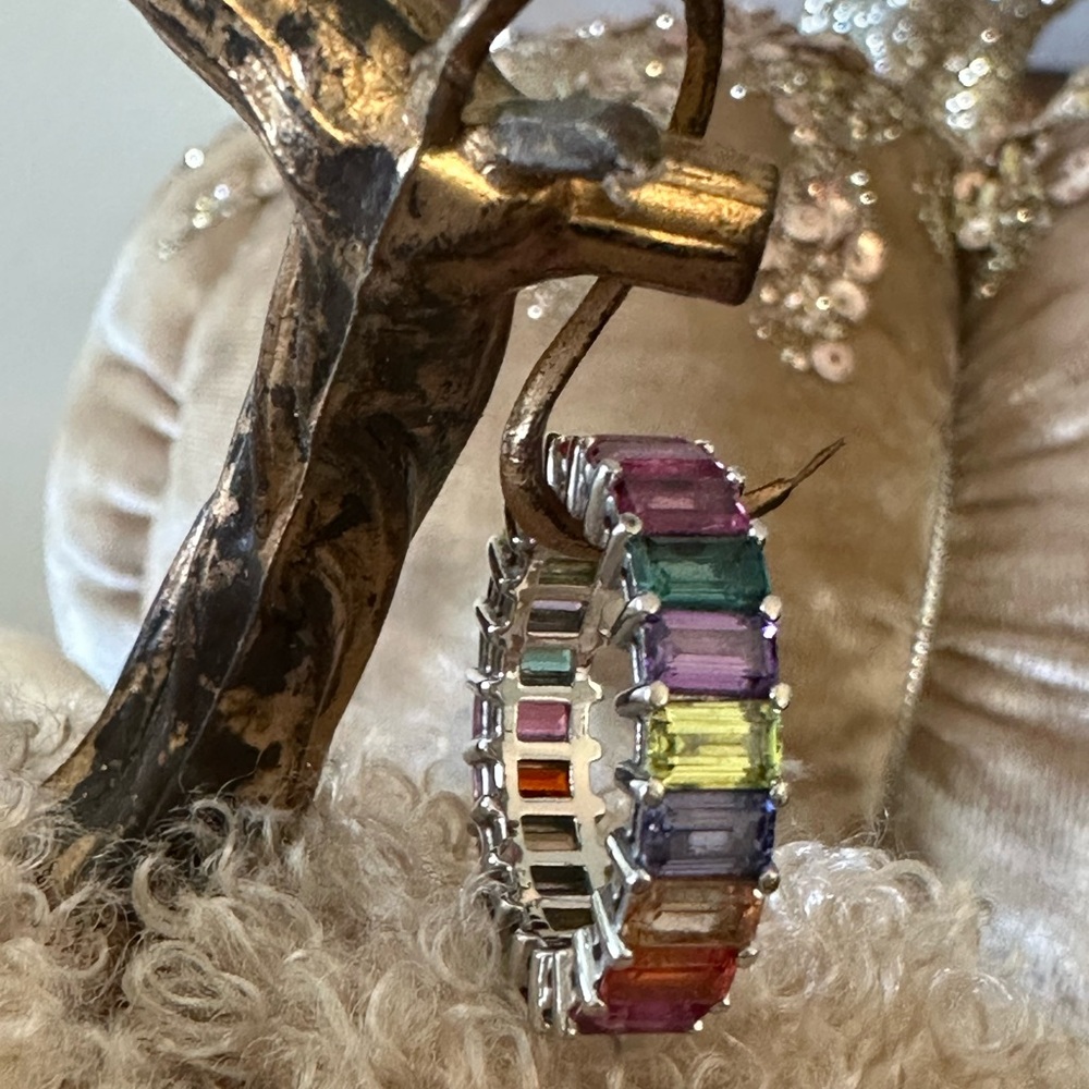 Rainbow Band in Rainbow Multicolor Gemstone Ring in Sterling Silver.